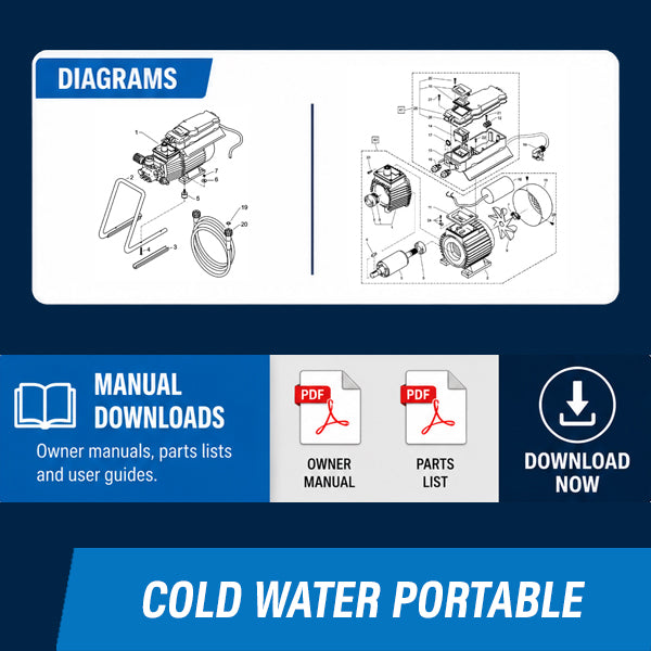 PORTABLE Cold Water Pressure Washer Operating Manuals & Diagrams
